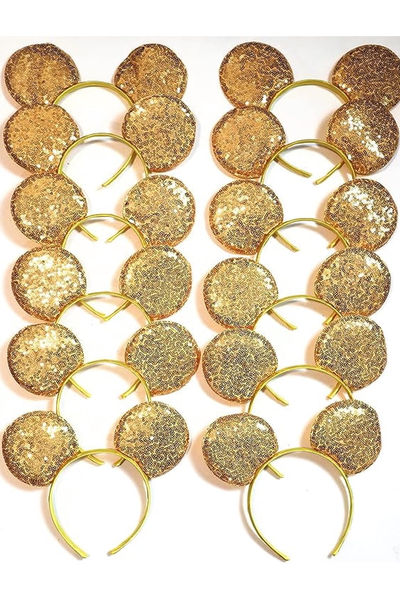 Set of 12 Gold sparkle Minnie Ears, beauty belle princess school color headband, Gold DIY ears headband, cheerleader dance Theme Party,