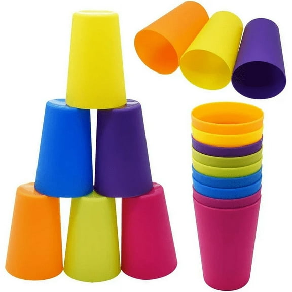 Set of 12 Kids Plastic Cups,5.6 oz Plastic Reusable Cups,Plastic Cups for Party,Reusable Unbreakable Cups for Kids & Toddler  (Mixed Color)
