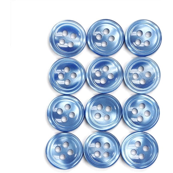 Set of 12 Luminescent Medium Blue Shirt Buttons, Made in Italy