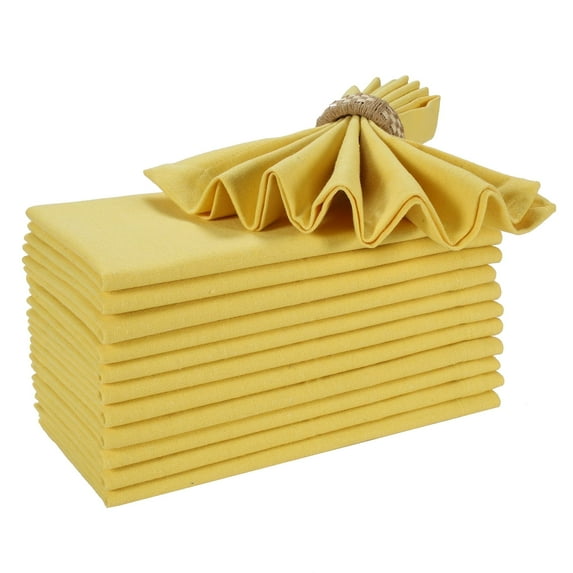 Bedding Craft Sand Yellow Cotton Cloth Dinner Napkins – Reusable Fabric Napkins, Machine Washable and Durable for Everyday Dining – Set of 12, 18"x18"