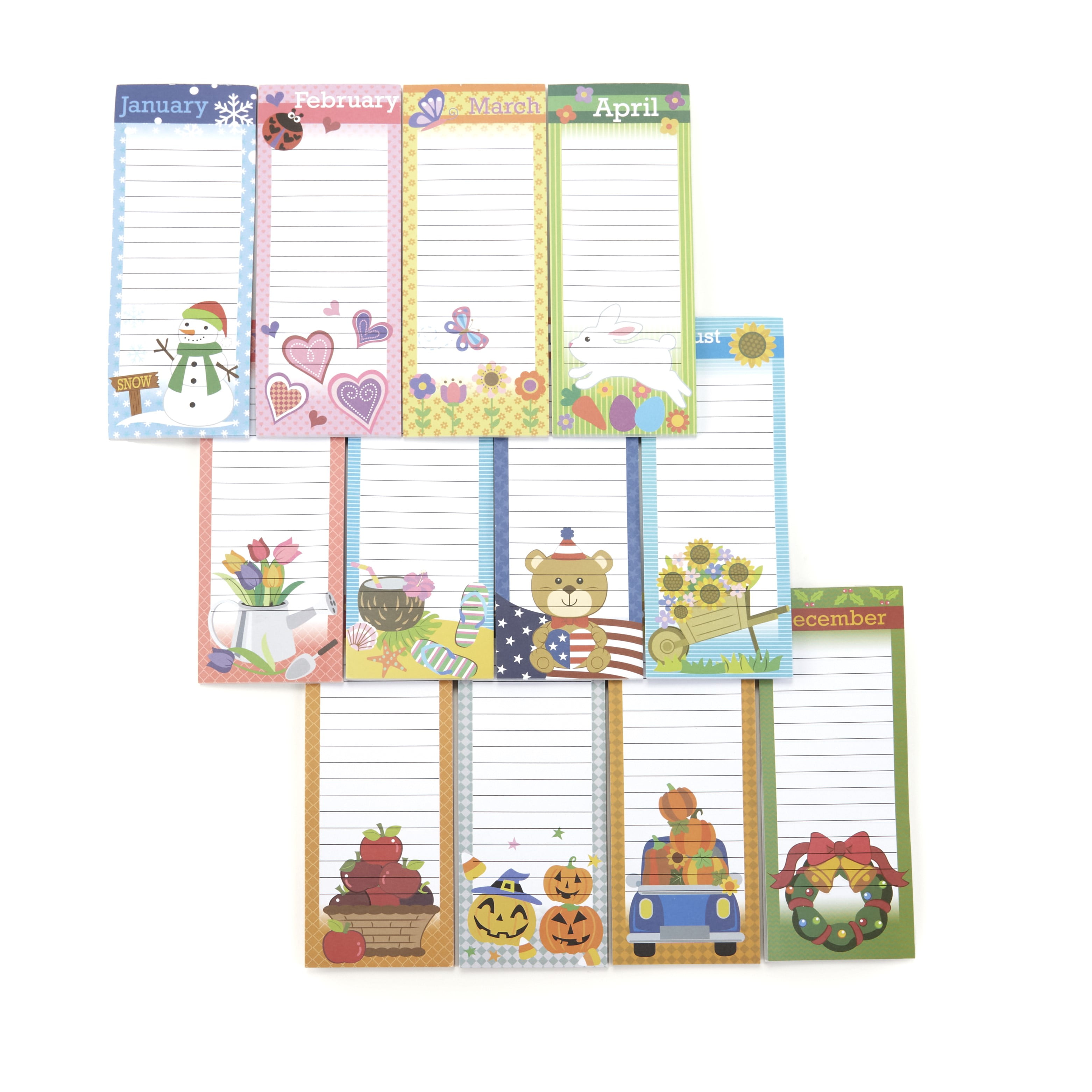 Set of 12 List Pads Notepads for Fridge Holidays, Set of