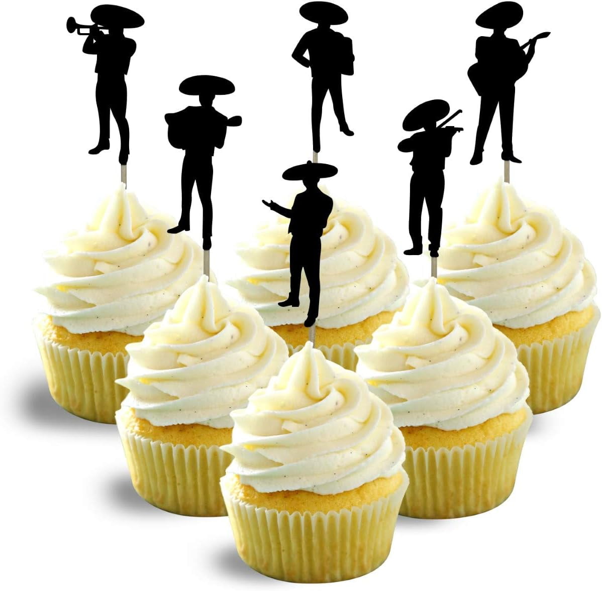 Set of 12 Mariachi Charro Silhouette Glitter Cardstock Cupcake Toppers