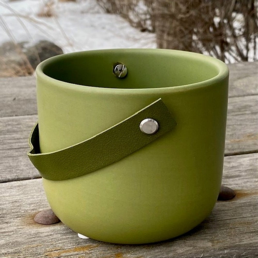 Set of 12 Matte Green With Faux Leather Handle Planter - Walmart.com