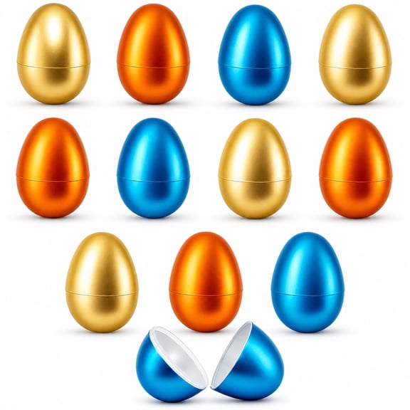 Set of 12 Matte Metallic Plastic Fillable Easter Eggs 2.25 Inches