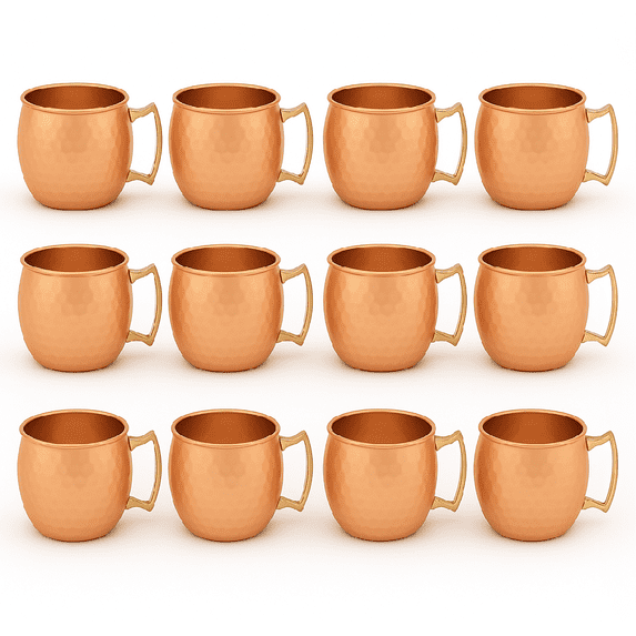 Modern Home Handmade 16oz Solid Copper Mule Mugs – Barrel Shaped Mug with Brass Handle & Smooth Texture – Perfect for Gifts or Party Favors (Set of 12)