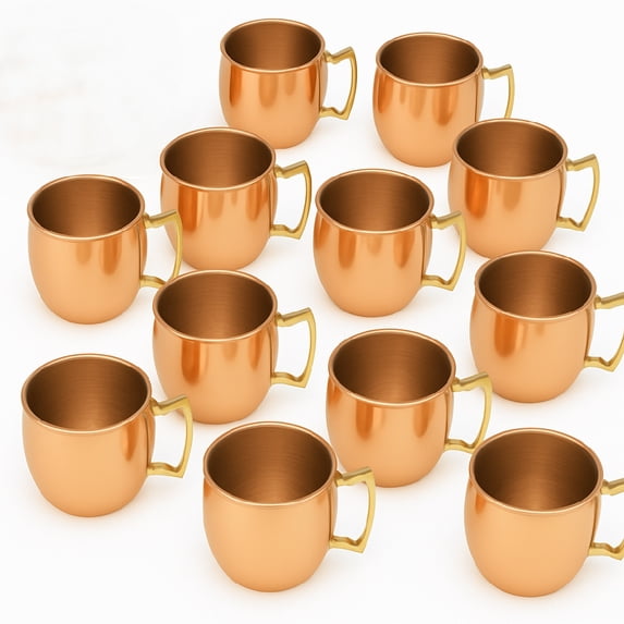 Modern Home Handmade 16oz Solid Copper Mule Mugs – Barrel Shaped Mug with Brass Handle & Smooth Texture – Perfect for Gifts or Party Favors (Set of 12)