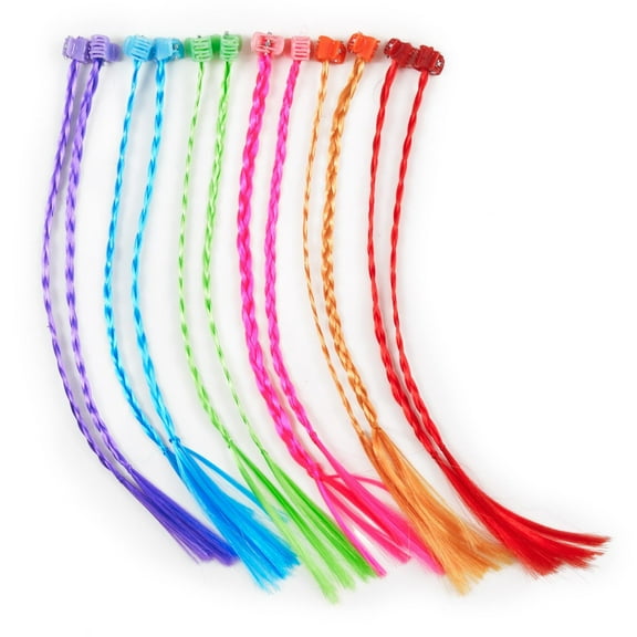 Set of 12 Multi-Color Neon Braided Costume Hair Clips