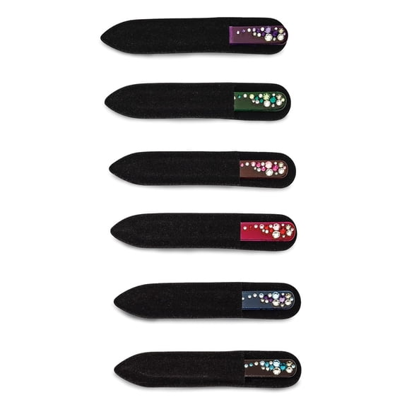 Set of 12 Multi-colored Crystal from Swaroski Design Short Glass Nail Files; for Adults and Teens; for Women and Men