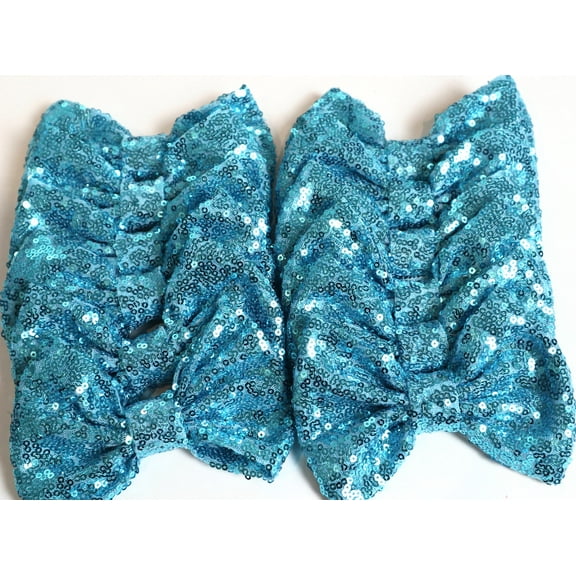 Set of 12 Ocean Blue Sequin Bows 5 Inches Large Glitter Bows Wholesale Bows, DIY Fabric Hair Bows - No Clips