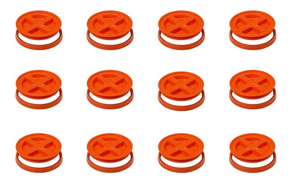 Set of 12 Orange Gamma Seal Lids - Leak-Proof, Twist-Lock Tops for 3.5 to 7 Gallon Buckets