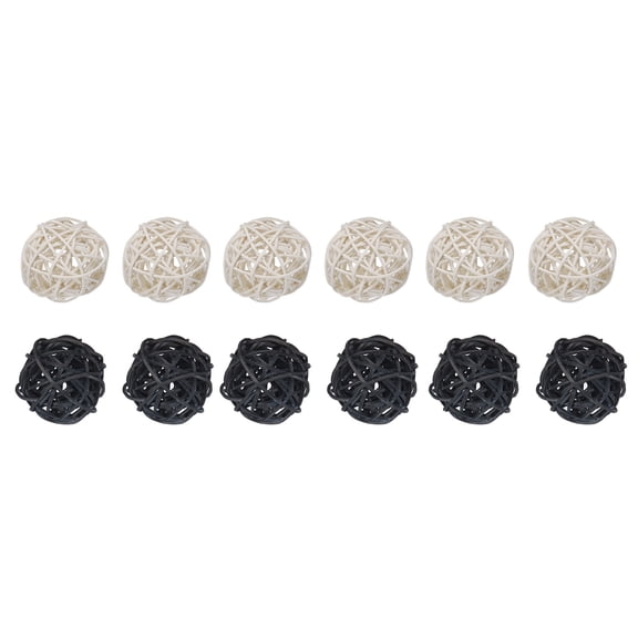 Set of 12 Pcs Wicker Rattan Balls 2 Inch Rattan Decorative Balls for Vase Fillers Home Decor Black,White