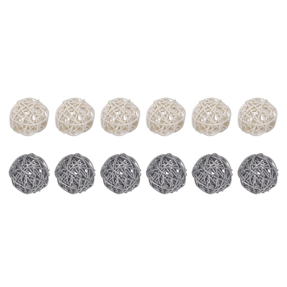 Set of 12 Pcs Wicker Rattan Balls 2 Inch Rattan Decorative Balls for Vase Fillers Home Decor Silver,White
