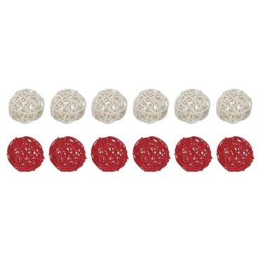 Set of 12 Pcs Wicker Rattan Balls 2 Inch Rattan Decorative Balls for Vase Fillers Home Decor White,Red