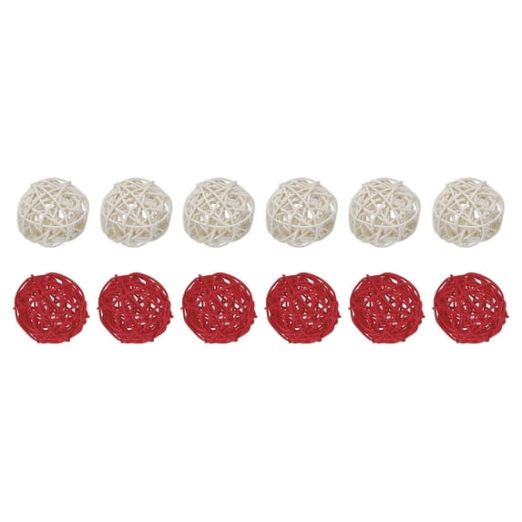Set of 12 Pcs Wicker Rattan Balls 2 Inch Rattan Decorative Balls for Vase Fillers Home Decor White,Red