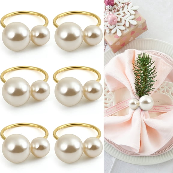 Set of 12 Pearl Napkin Rings, Gold Napkin Ring Holders for Formal or Casual Dinning Table Decor