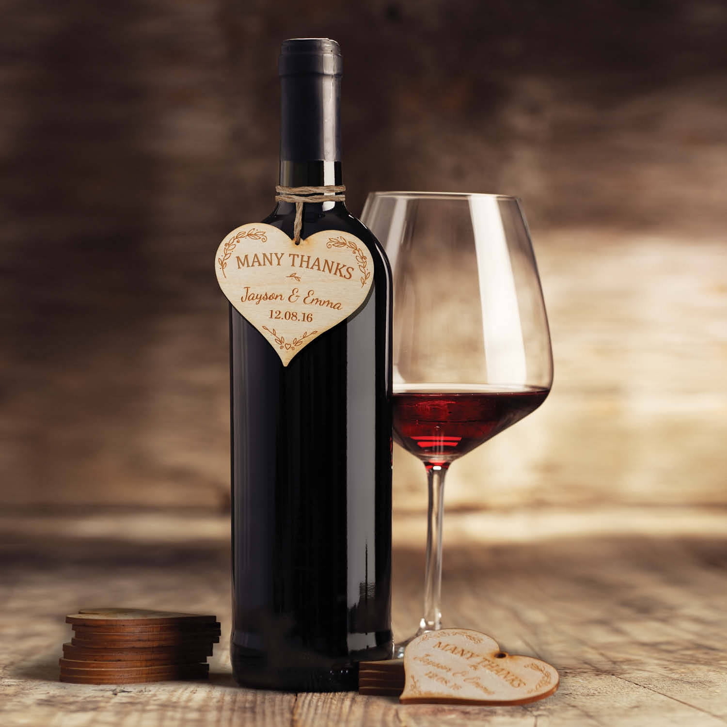 Set of 12 Personalized Heart Wine Tags