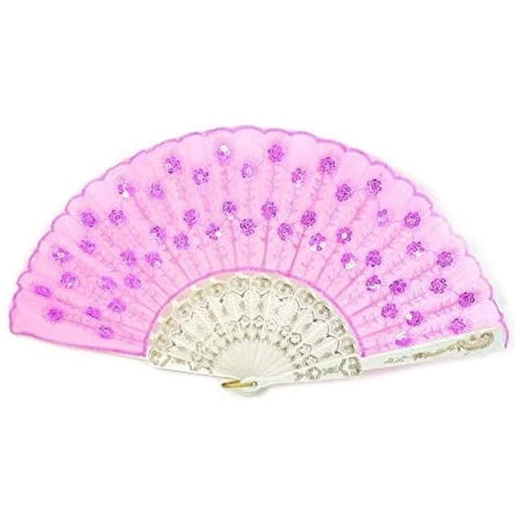 Set of 12 Pink Hand Held Folding Fans w/Gift Bags for Party Favors, Party Decor