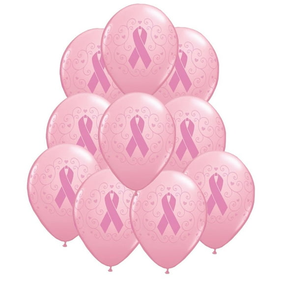 Set of 12 Pink Ribbon Breast Cancer Awareness 11" Latex Balloons