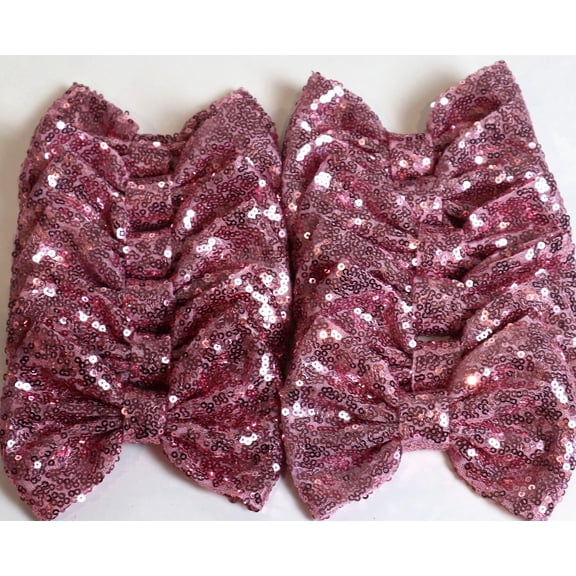 Set of 12 Pink Sequin Bows 5 Inches Large Glitter Bows Wholesale Bows, DIY Fabric Hair Bows - No Clips