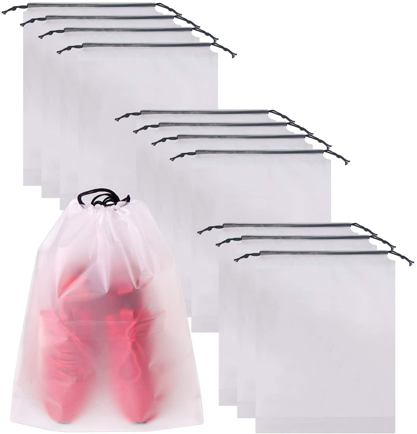 Set of 12 Portable Translucent Shoe Bags for Travel Large Clear Shoes Pouch Storage Organizer with Drawstring for Men and Women