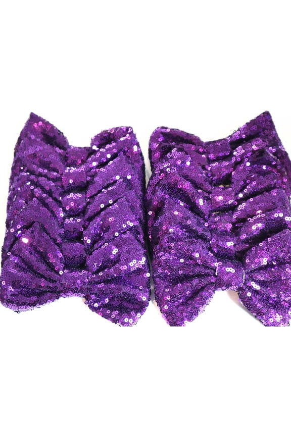 Set of 12 Purple Sequin Bows 5 Inches Large Glitter Bows Wholesale Bows, DIY Fabric Hair Bows - No Clips