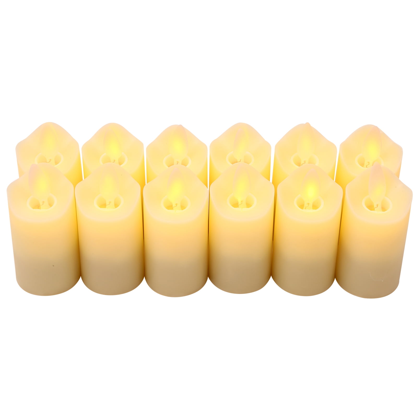 Set of 12 Rechargeable LED Pillar Candles - Flameless, Warm Yellow, Flickering Electric Candle Lights for Christmas, Weddings, and Parties