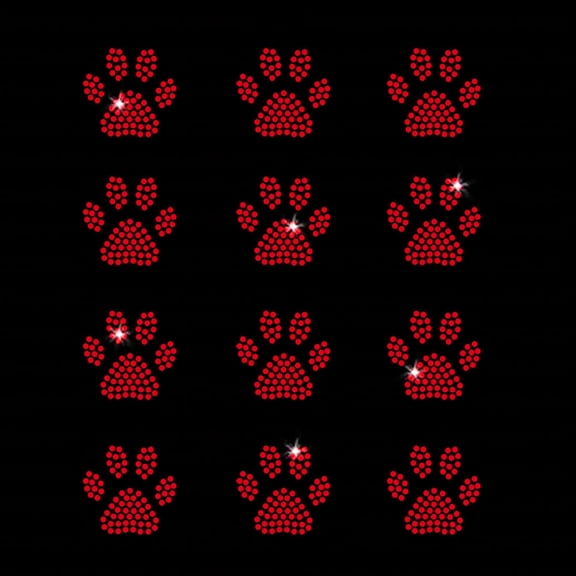Set of 12 Red Mini Paw Print Iron-on Rhinestone Transfers by JCS Rhinestones