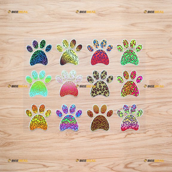Set of 12 Reflective, 3 Inches - Dog Paw Print Leopard Sticker Decal Vinyl for Car Boat Laptop