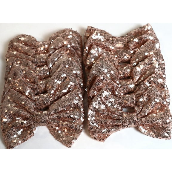 Set of 12 Rose Gold Sequin Bows 5 Inches Large Glitter Bows Wholesale Bows, DIY Fabric Hair Bows - No Clips