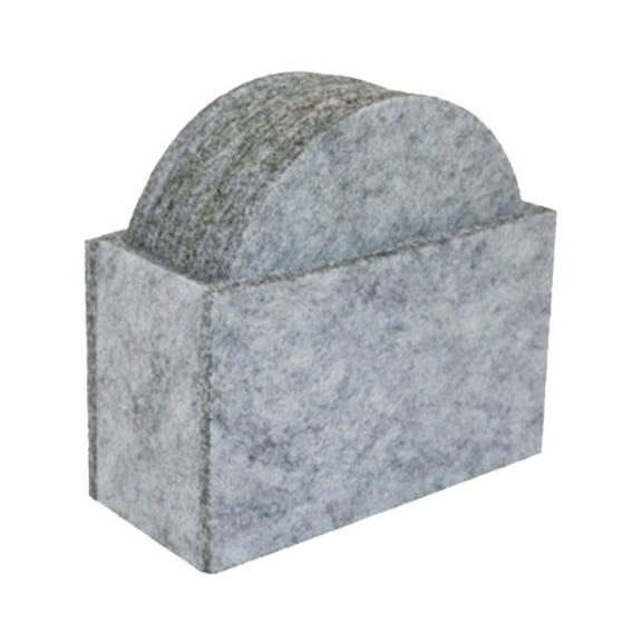 Set of 12 Round Grey Coasters with Holder Polyester Heat Stain Resistant Machine Washable for Indoor Outdoor Use