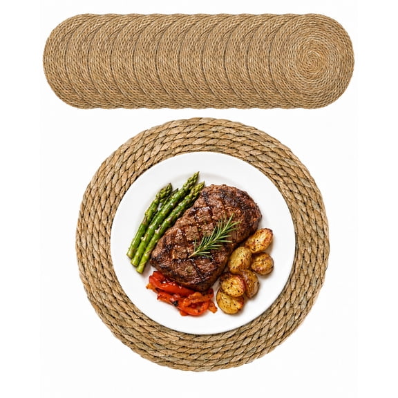 Set of 12 Round Woven Placemats, 11.8 Inch Rattan Wicker Table Mats for Kitchen Dining Decor