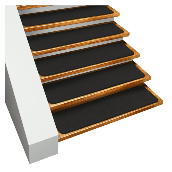 Set of 12 Skid-Resistant Carpet Stair Treads - Black - 8 Inches X 30 Inches