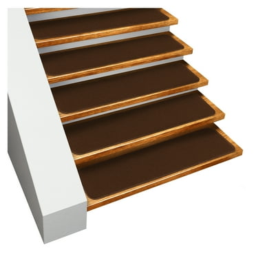 Set of 12 Skid-Resistant Carpet Stair Treads - Chocolate Brown - 8 Inches X 23.5 Inches