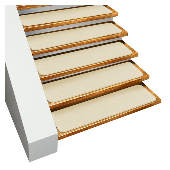 Set of 12 Skid-Resistant Carpet Stair Treads - Ivory Cream - 8 Inches X 30 Inches