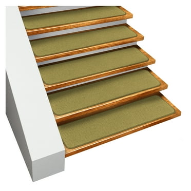 Set of 12 Skid-Resistant Carpet Stair Treads - Olive Green - 8 Inches X 23.5 Inches