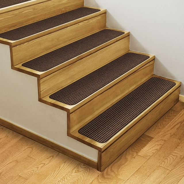 Set of 12 Skid-Resistant Double-Ribbed Carpet Stair Treads – Bittersweet Brown – 8 In. X 30 In. – Several other Sizes to Choose From