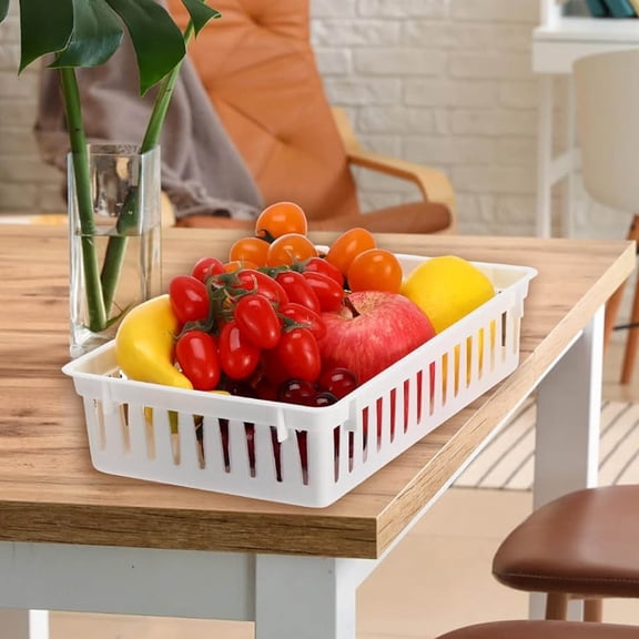 Set of 12 Small Plastic Baskets for Organizing, Rectangular Trays Plastic Organizer for Office, Dorm, Kitchens, Closets, Shelves (White)