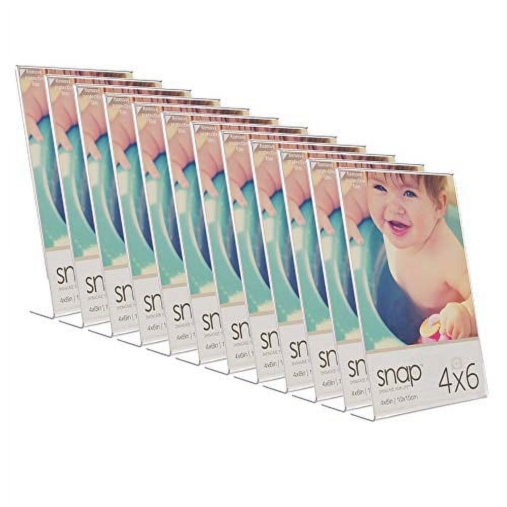 Set of 12 Snap 4"x6" Clear Acrylic Self Standing Photo Frames