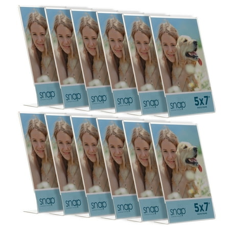 Snap Set of 12 Clear Acrylic Self Standing 5x7 Photo Frames for Tabletop Display