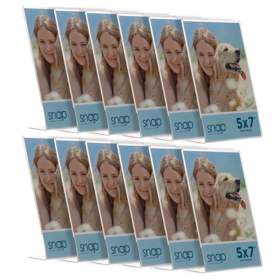 Snap Set of 12 Clear Acrylic Self Standing 5x7 Photo Frames for Tabletop Display