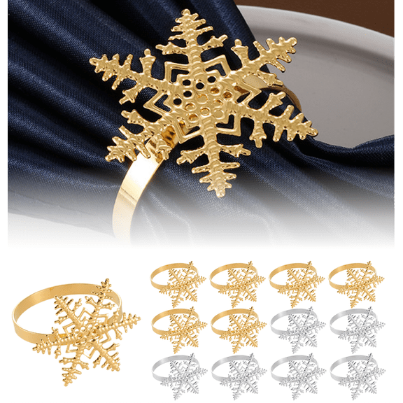 Set of 12 Snowflake Napkin Rings Thanksgiving Christmas Napkin Holders Napkin Rings Exquisite Household Alloy Napkin Rings for Christmas Wedding