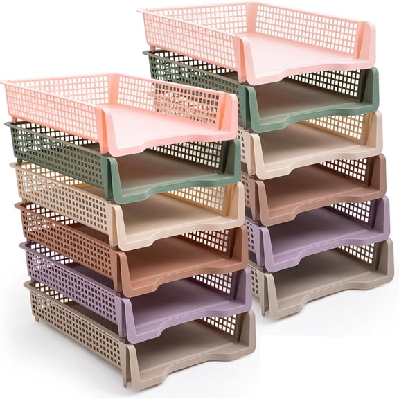 Set of 12 Stackable Plastic Letter Trays for Classroom or Office Use in Terrazzo Colors