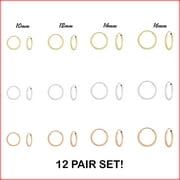 Set of 12! Tilo Jewelry 925 Sterling Silver Endless Round Hoop Earrings for Women, Men, Unisex