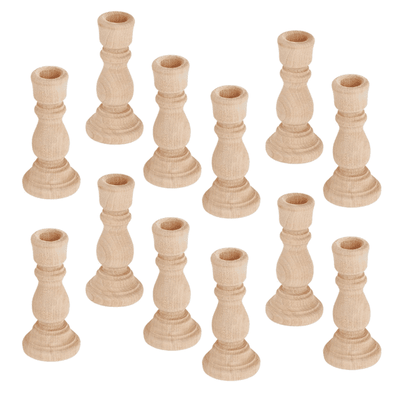 Set of 12 Unfinished Blank Wood Candlesticks - For Year Round or Holiday Decor and Weddings