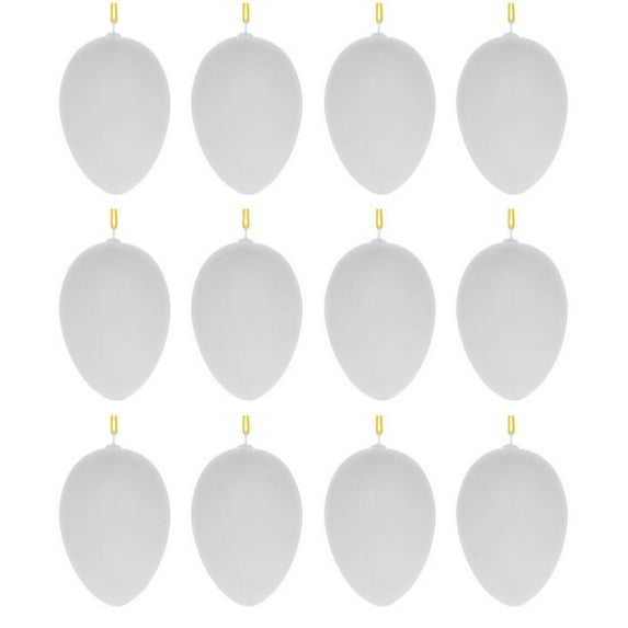 Set of 12 White Blank Hollow Plastic Easter Egg Ornaments 2.6 Inches