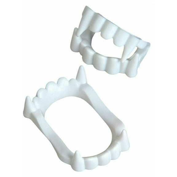 Set of 12 White Economy Plastic Costume Accessory Vampire Werewolf Fangs Teeth