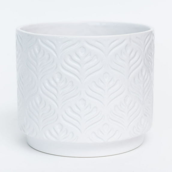 Set of 12 White Glazed Peacock Feather Design Planter