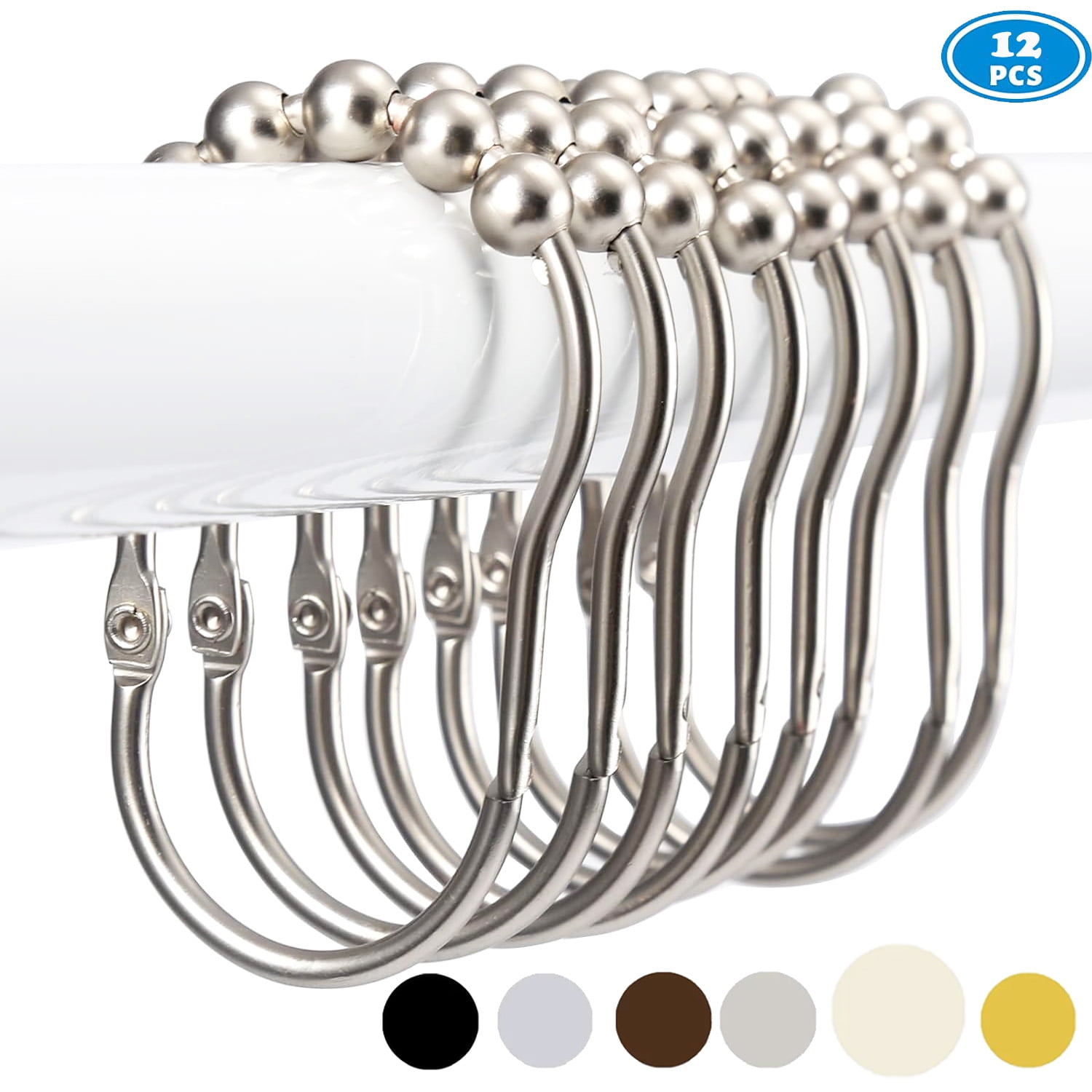 Set of 12 Wide Shower Curtain Rings Hooks, Rust-Free Premium Stainless ...
