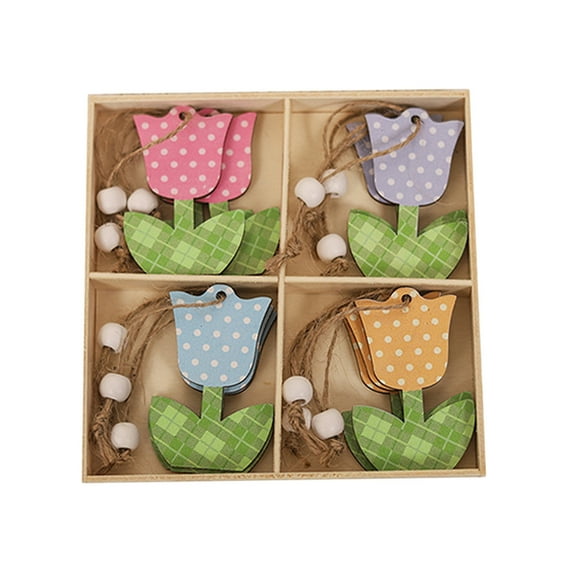 Set of 12 Wooden Hanging Ornaments - for Tree, Wall, Party, Mother's Day, Spring, Summer Decor