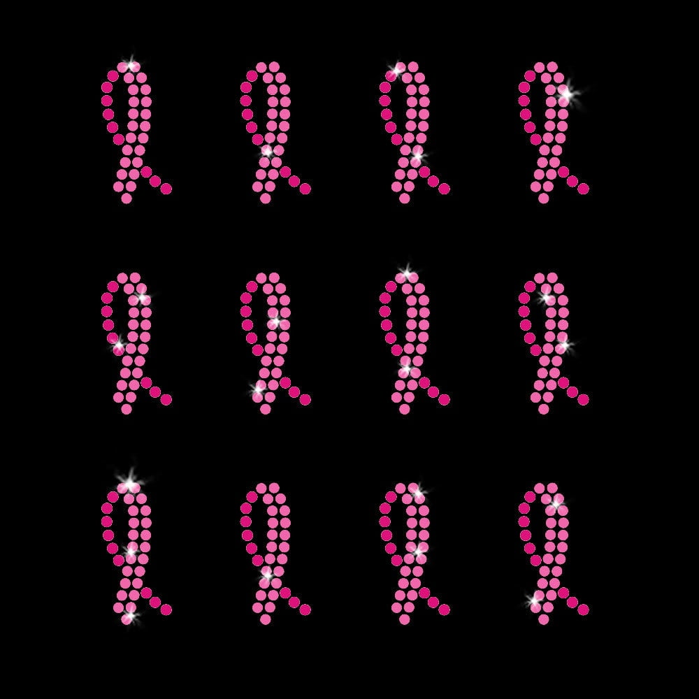 Pink Ribbon With Rhinestone Set of 12 XS Pink Ribbon Iron-on Rhinestud Transfers by JCS Rhinestones ...